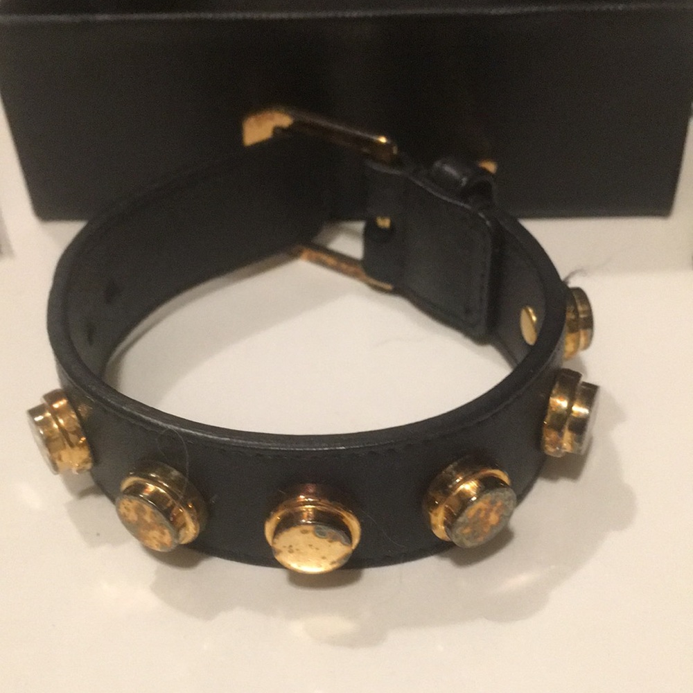Saint Laurent leather gold studded bracelet